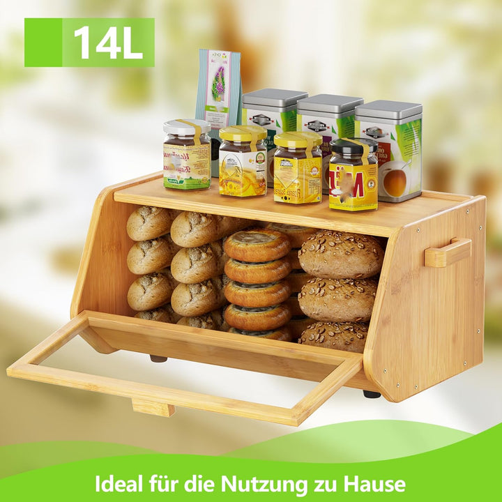 AMBIRD Bambus Brotkasten - Aufbewahrendes Brot für Küchentheke - Grosser holzer Speichercontainer fü