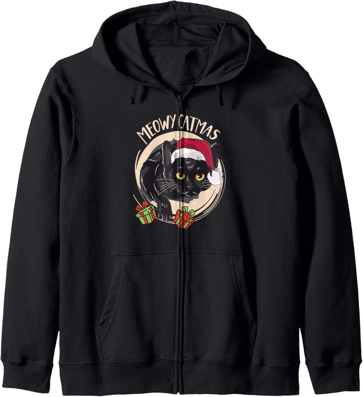 Meowy Christmas Weihnachtskatze Katzen Damen Weihnachts Kapuzenjacke