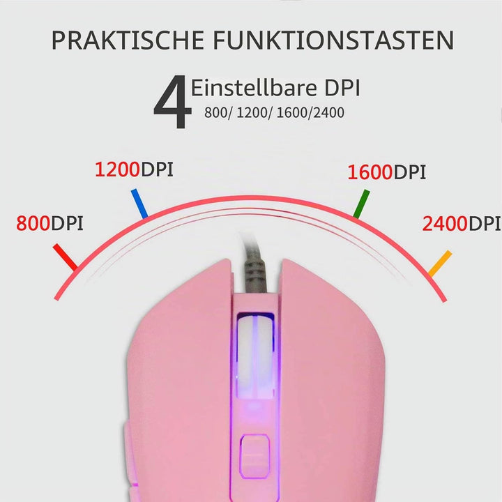 IULONEE Kabelgebundene Gaming-Maus USB C geräuscharmes Klicken 7 Farben Hintergrundbeleuchtung optis