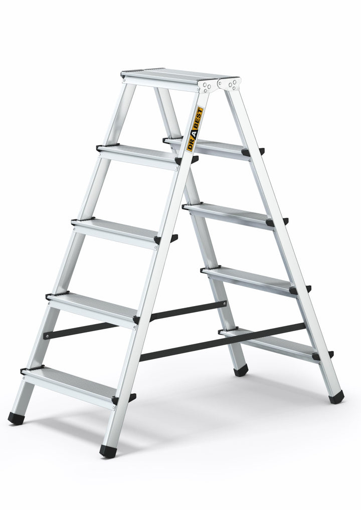 DRABEST Klappleiter Klapptritt Alu Leiter 2 x 5 Stufen Trittleiter Beidseitig Mehrzweckleiter bis 12