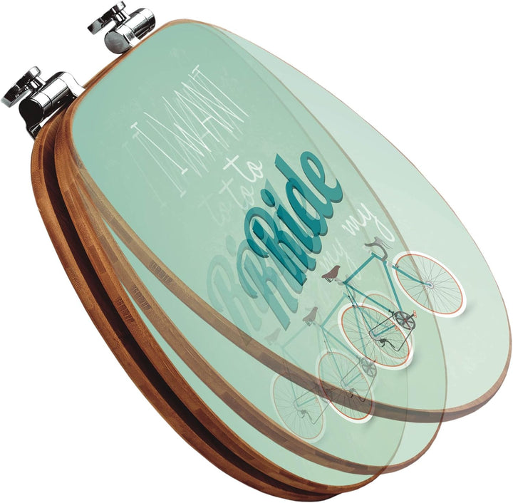 banjado® Design WC Sitz Bambus Absenkautomatik mit Motiv Ride my bike/Toilettendeckel mit Absenkauto