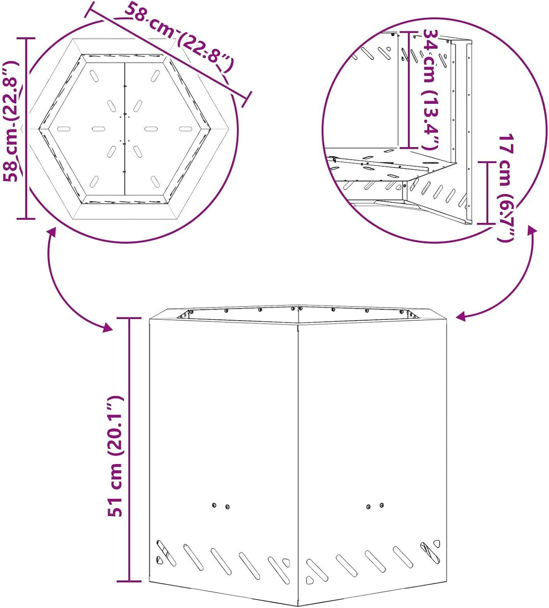 vidaXL Rauchfreier Feuerkorb Schwarz 58 x 58 x 51 cm Stahl, Garten und Terrasse, moderner Outdoor Fe
