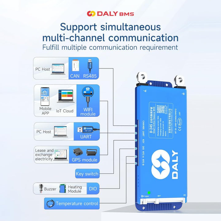 DALY BMS 100A Balance 12V bis 24V - 1A Aktiver Balancer 4S - 8S BMS Eingebautes Bluetooth RS485 CAN