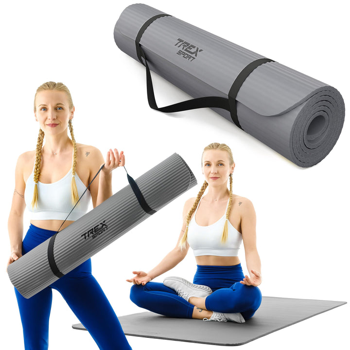 TREX SPORT Gymnastikmatte extra dick und weich | Fitnessmatte 190x80x1cm mit Tragegurt | Yogamatte r