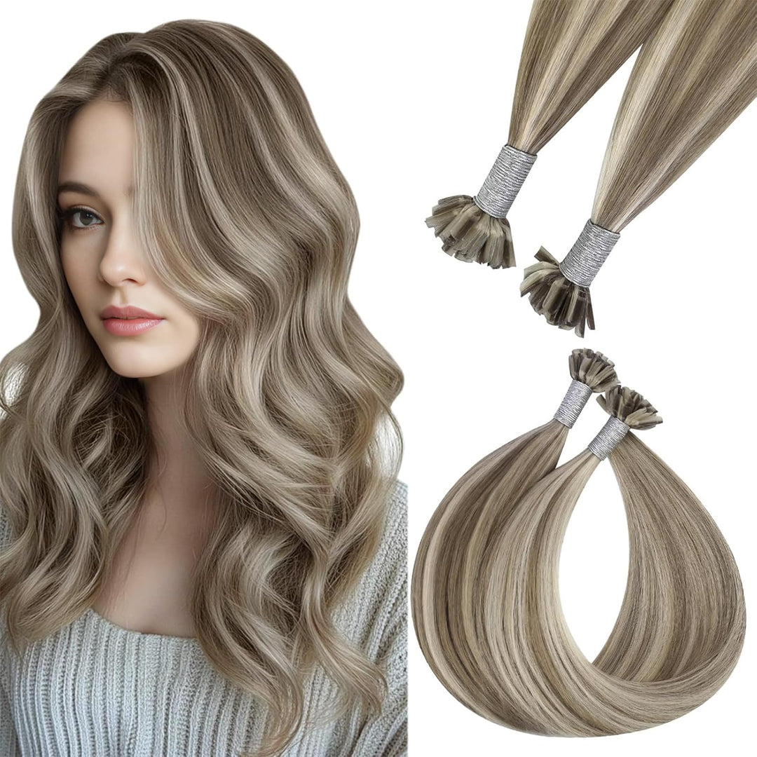 Easyouth Extensions Echthaar Bondings Blond Highlights Echthaar Extensions Bondings Hellbraun Platin