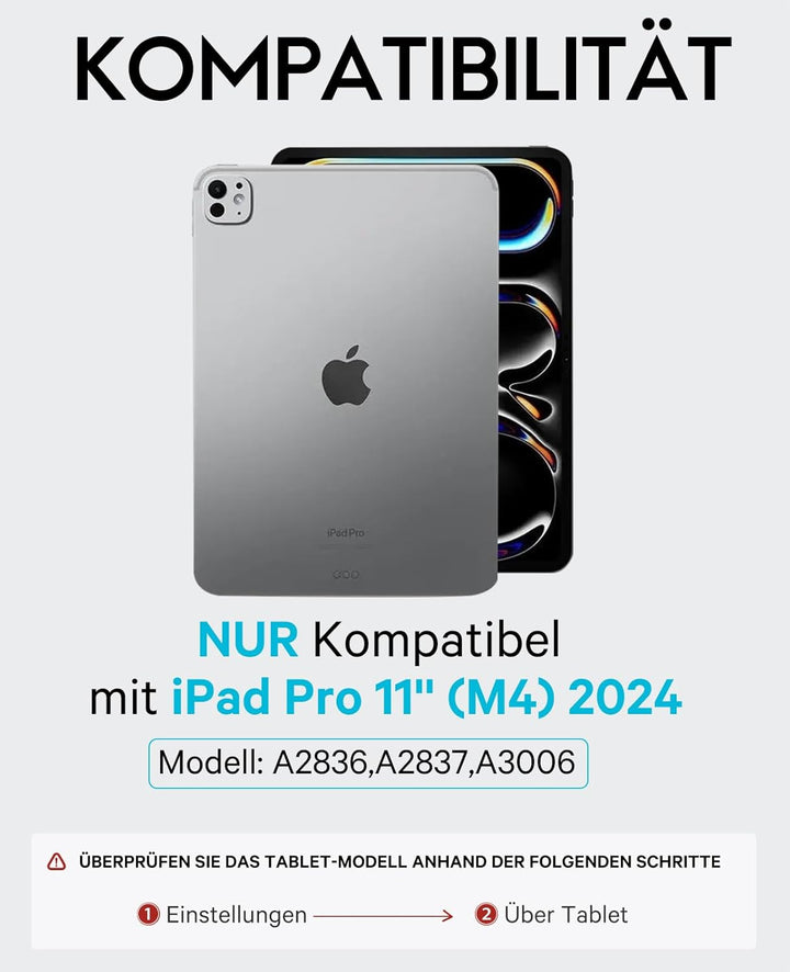 Earto Nur für iPad Pro 2024 Hülle mit Tastatur 11 Zoll, Multi Touch Trackpad, 19 mm Breites Tastenka