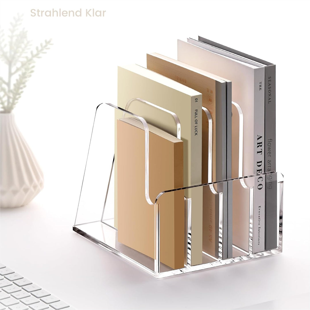 SANRUI Acryl Stehsammler, Stabiler Zeitschriftenhalter, 4 Fächer, Zeitschriftensammler, Buchstützen