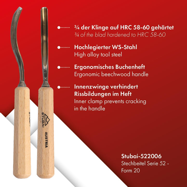 Stubai Stechbeil Form 20 + Heft scharostfrei geschliffen, SB Verpackung, 6 mm, 522006