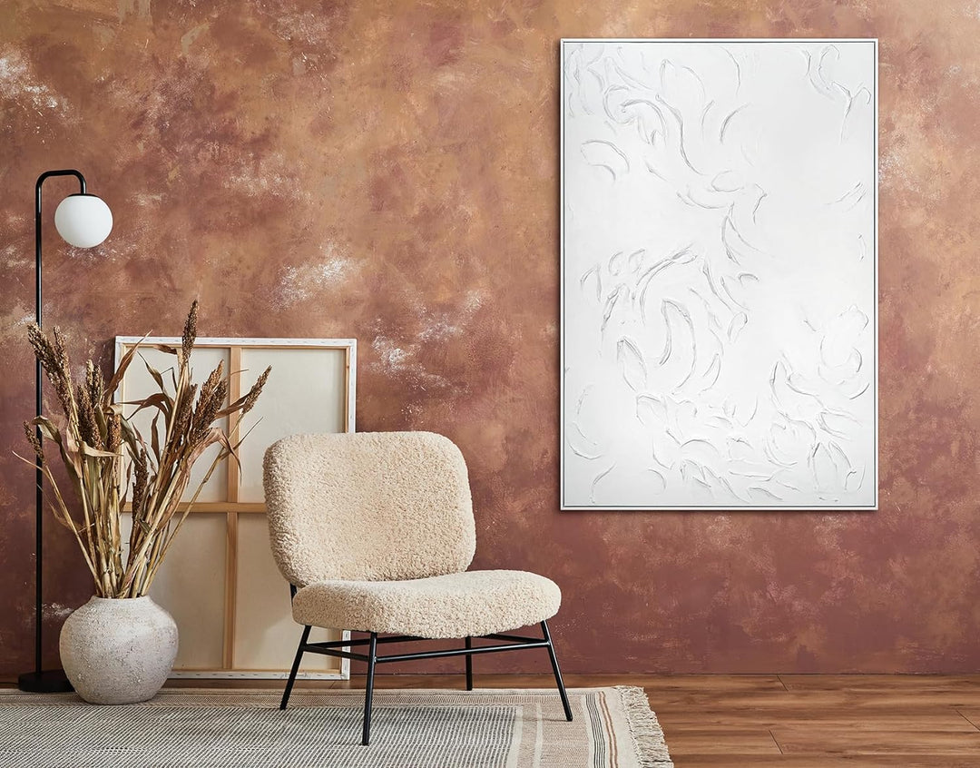 YS-Art XXL Abstrakt Acryl Gemälde auf Leinwand mit Rahmen weisse Symphonie handgemalte Wandbilder Wo