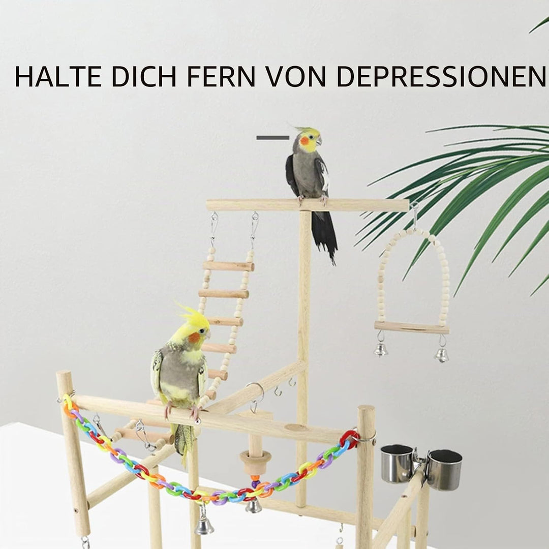 Joyeee Papageien-Spielplatz, grosser Papageien-Ständer mit Edelstahl-Futterbechern für Papageien, Ho