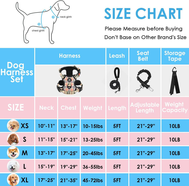NESTROAD Hundegeschirr Mittelgrosse Hunde Kariertes Beige, Grösse M Anti Zieh Geschirr für Hunde Mit