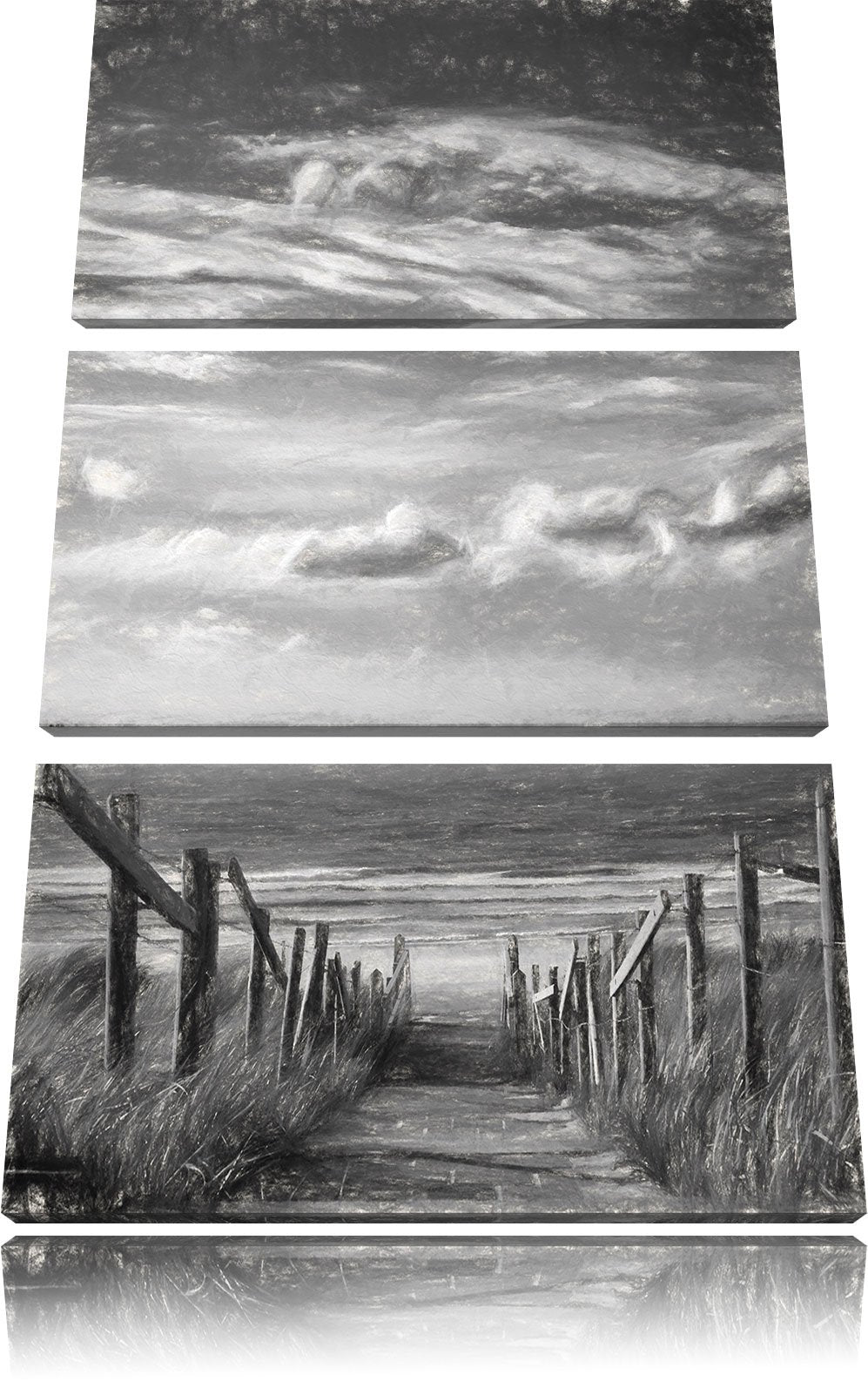 Pixxprint Weg zum Strand am Meer Kunst / 3-Teilig/Gesamtmass 120cm Leinwandbild bespannt auf Holzrah