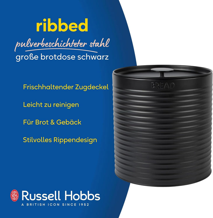 Russell Hobbs RH03269EU7 Ribbed Brotkasten – Brotkasten aus Metall, grosser Küchenkanister, Aufbewah
