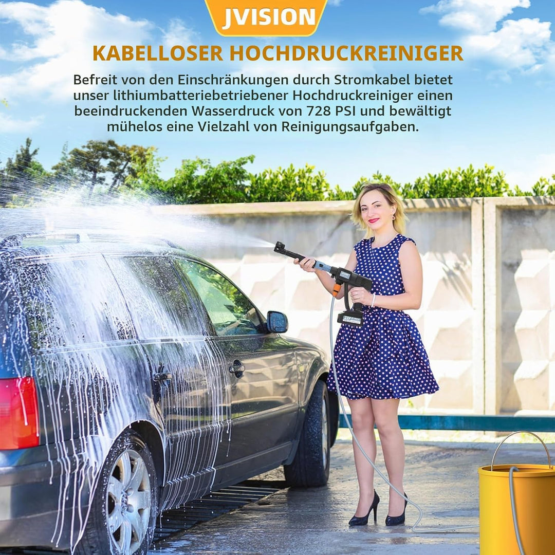 JVISION Akku Hochdruckreiniger Mobiler mit Wasserhahnanschluss & 2X 4000mAh Akku, Kabelloser Pressur