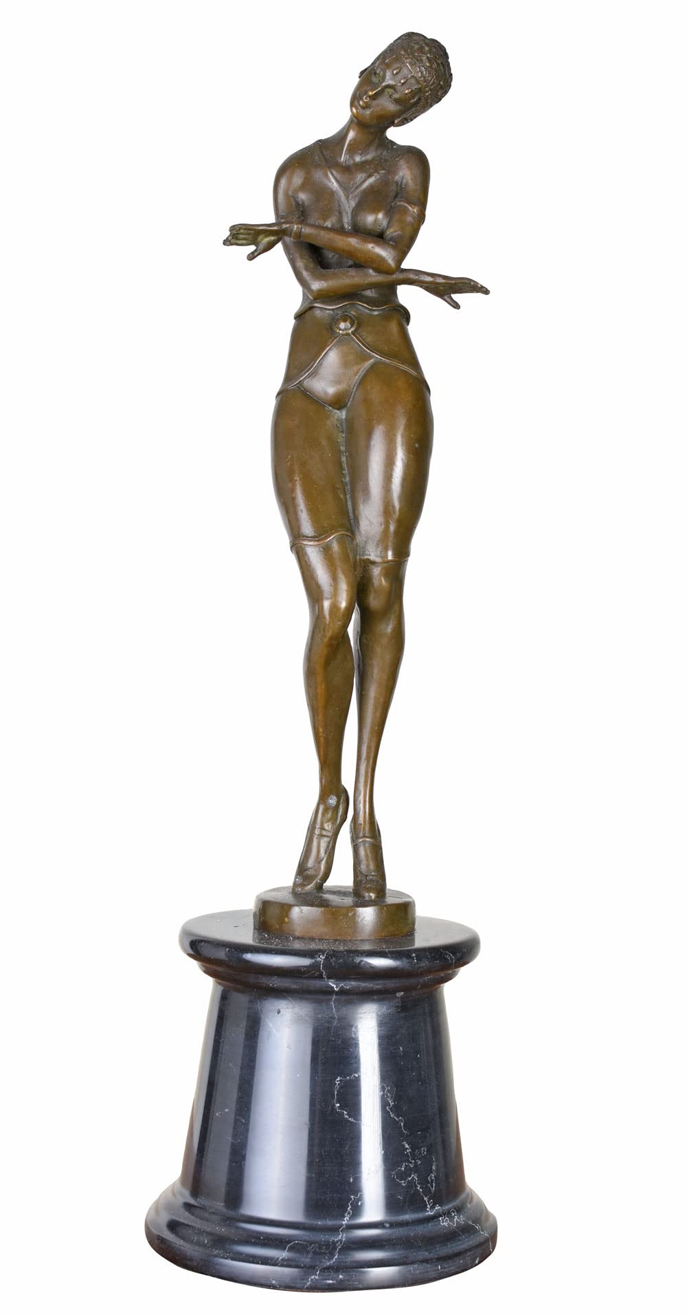 Bronzefigur Art Deco Skulptur Frauenfigur Bronze Frau auf Marmorsockel 50cm Pax012 Palazzo Exklusiv
