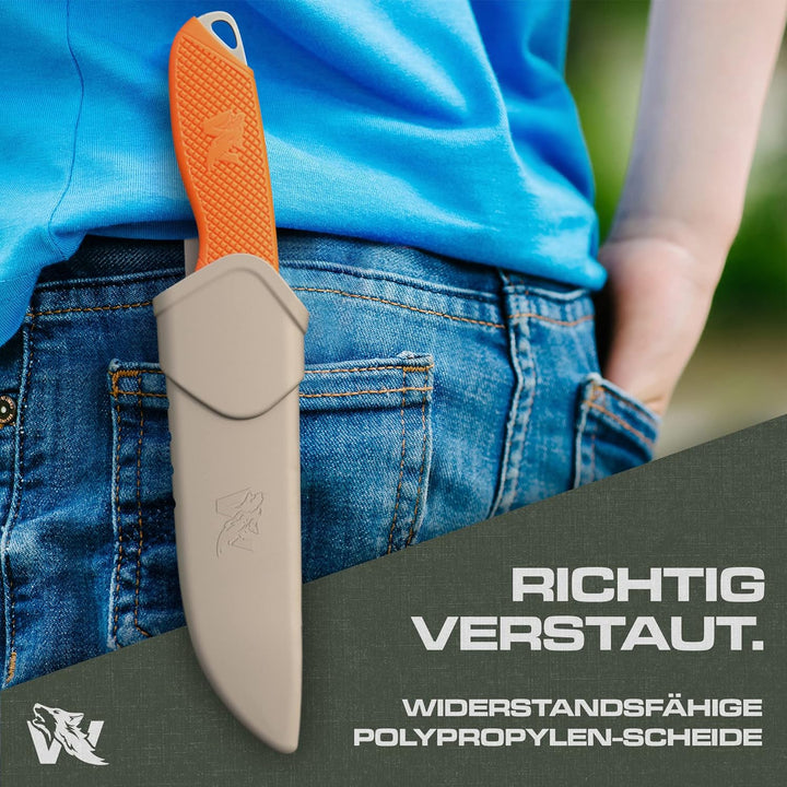 ODENWOLF W-KIDS – Kinder Schnitzmesser Set mit robuster Scheide & Kindermesser Führerschein – Sicher
