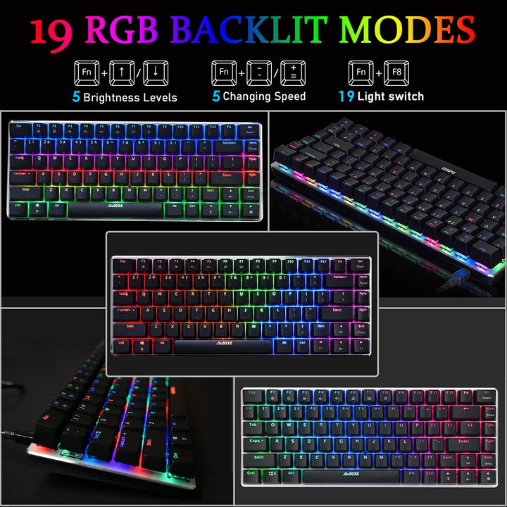 AK33 USB-Kabelgebundene Mechanische Gaming-Tastatur, 80 % Blaue Schalter Keyboard mit 19 RGB-Chroma-
