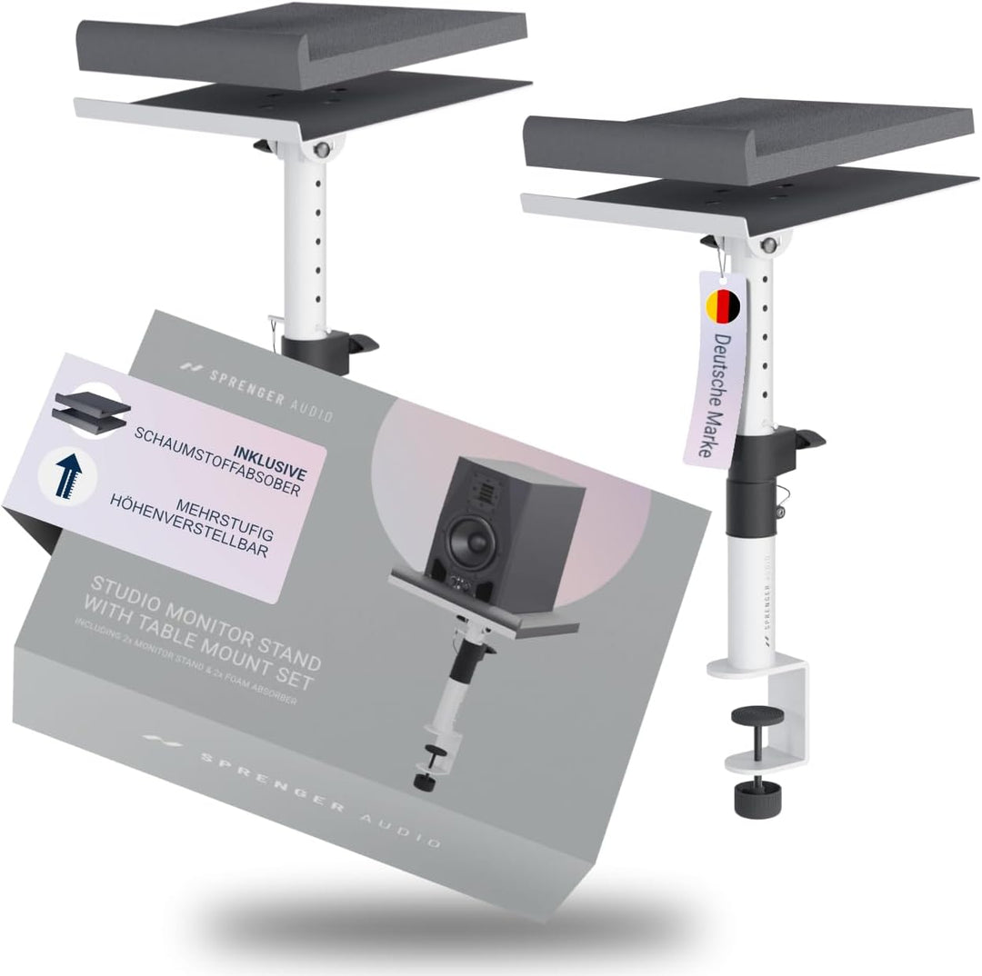 Sprenger Audio Lautsprecher Ständer mit Tisch Halterung Set inkl. Schaumstoff Absorber - Neigbar +/-