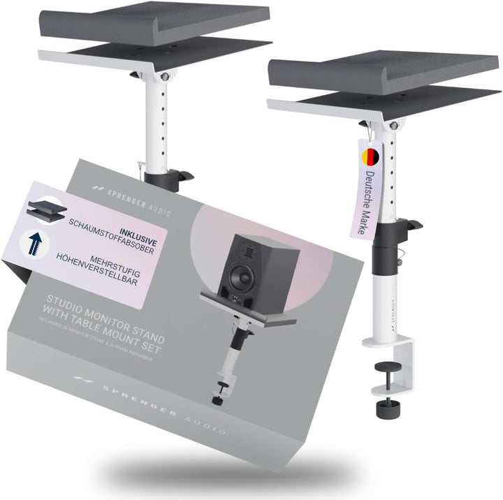 Sprenger Audio Lautsprecher Ständer mit Tisch Halterung Set inkl. Schaumstoff Absorber - Neigbar +/-