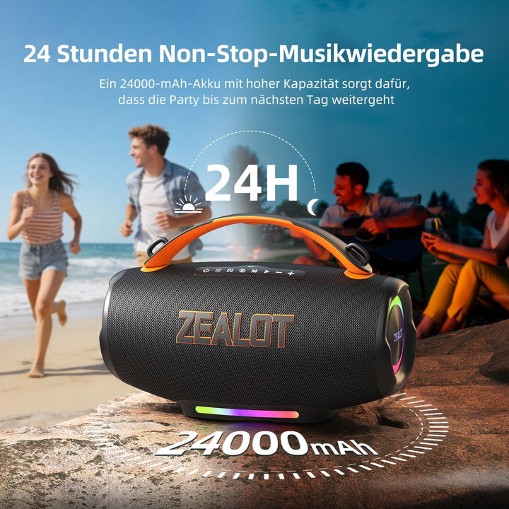 ZEALOT 100W Tragbarer Bluetooth Lautsprecher mit Licht,24 Stunden Wiedergabezeit,Bluetooth 5.3, IP56