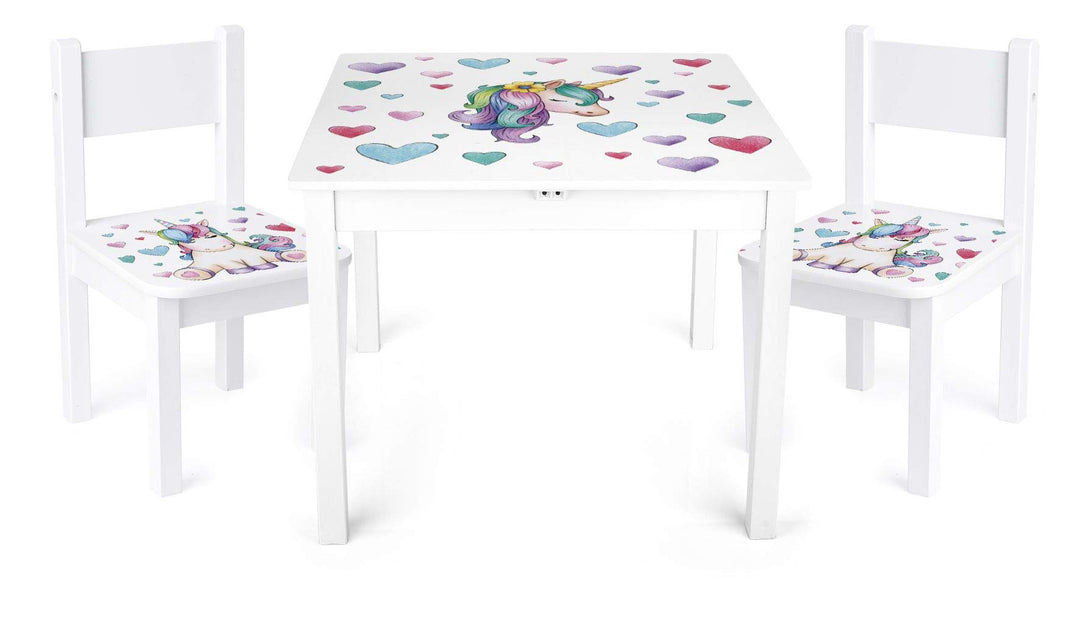 Leomark Kindertisch und 2 Stühle aus Holz Weiss YETI, Kinder Sitzgruppe