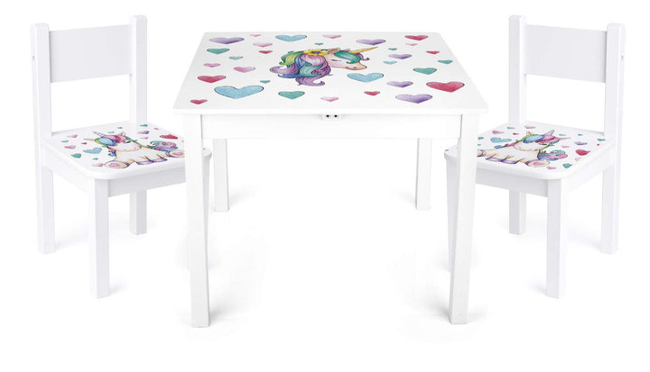 Leomark Kindertisch und 2 Stühle aus Holz Weiss YETI, Kinder Sitzgruppe