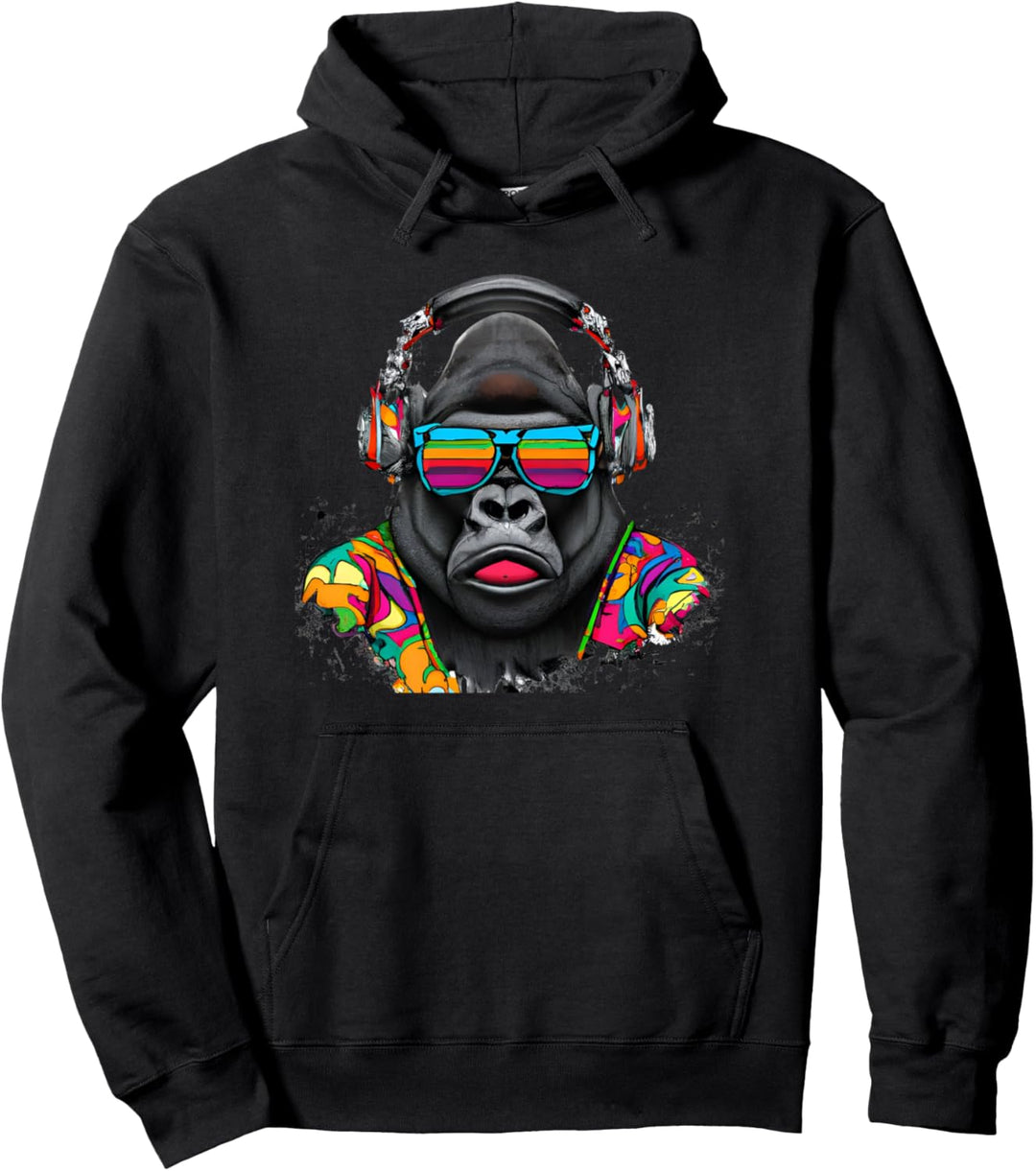 Cooler Gorilla mit Sonnenbrille und Kopfhörer Pullover Hoodie