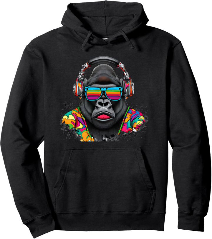 Cooler Gorilla mit Sonnenbrille und Kopfhörer Pullover Hoodie