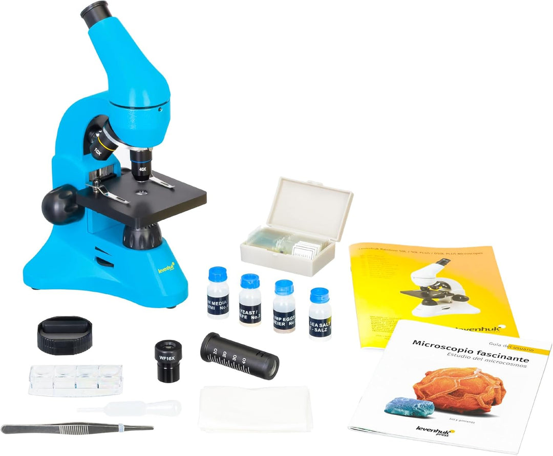 Levenhuk Rainbow 50L Plus Azure Wissenschafts- und Bildungsset mit Leistungsstarkem Mikroskop mit 12