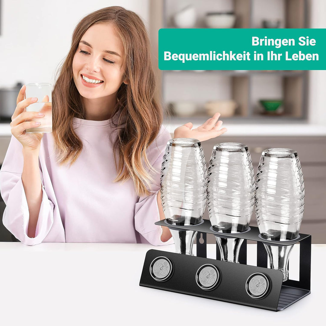vinlley Flaschenhalter für Sodastream 3er Abtropfhalter mit Herausnehmbare Abtropfwanne und Deckelha