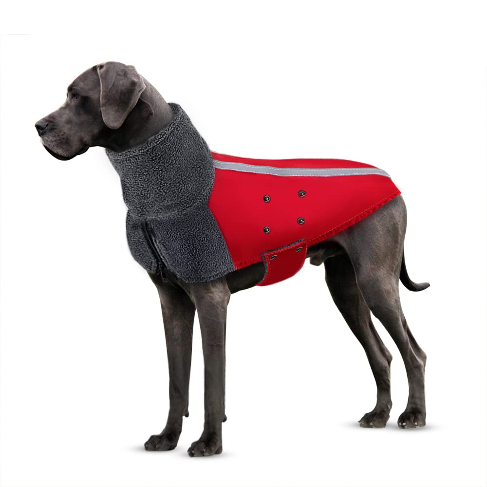 SlowTon Winter Hundemantel, Warmes Polarfleece Futter Hunde Outdoor Jacke mit Rollkragen Schal Refle