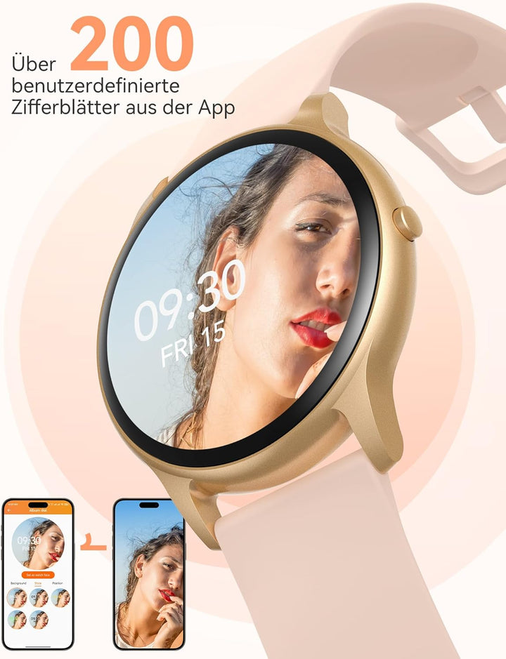 AGPTEK Smartwatch, 1,3 Zoll runde Armbanduhr mit personalisiertem Bildschirm, Musiksteuerung, Herzfr