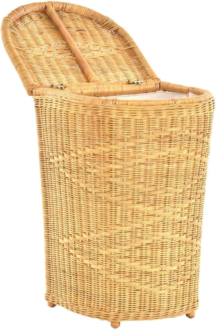 Edle Rattan Wäschetonne Wäschekorb mit Deckel Korb Aufbewahrung für Wäsche mit Inlett Wäschesammler