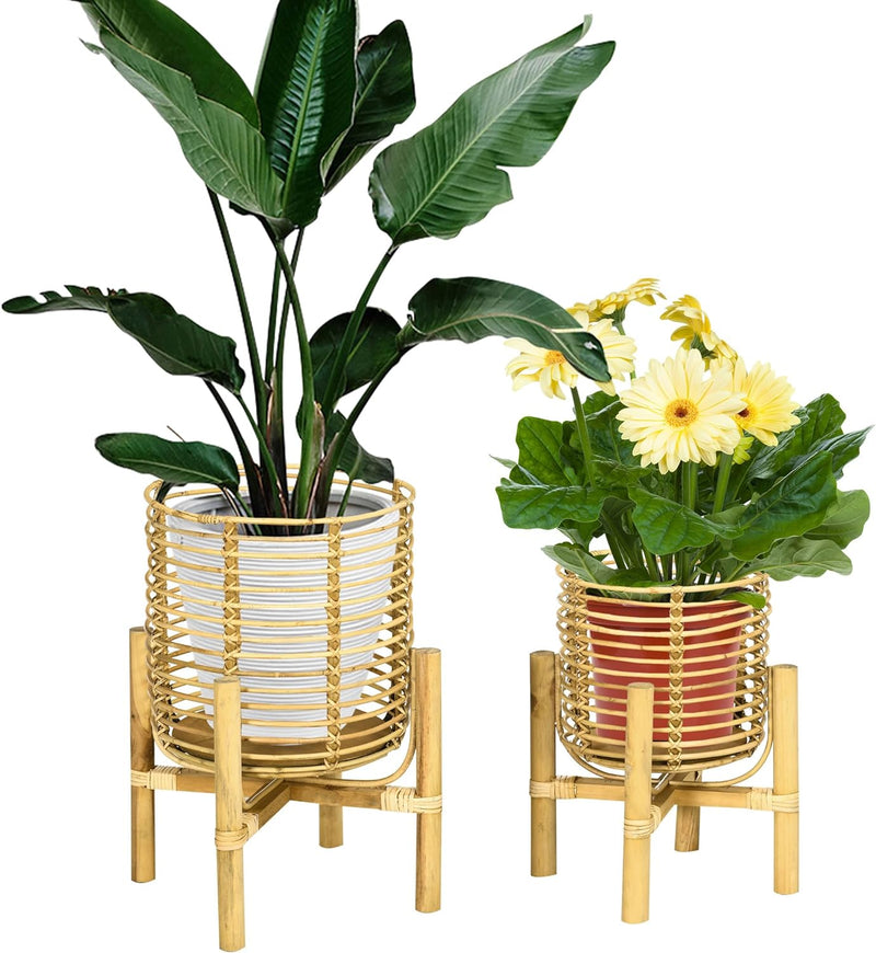 Outsunny Pflanzenständer 2er-Set Blumenständer aus Rattan Blumentopf Blumenhocker für Künstliche Blu