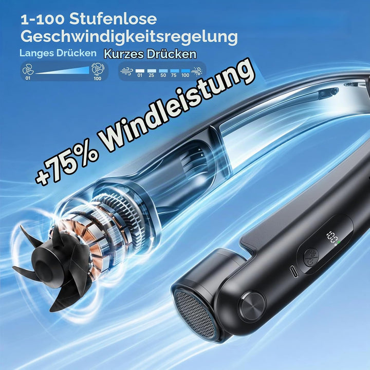 Nackenventilator mit Kühlplatten, 6000 mAh Tragbarer Blattloser Halsventilator, USB Wiederaufladbar,
