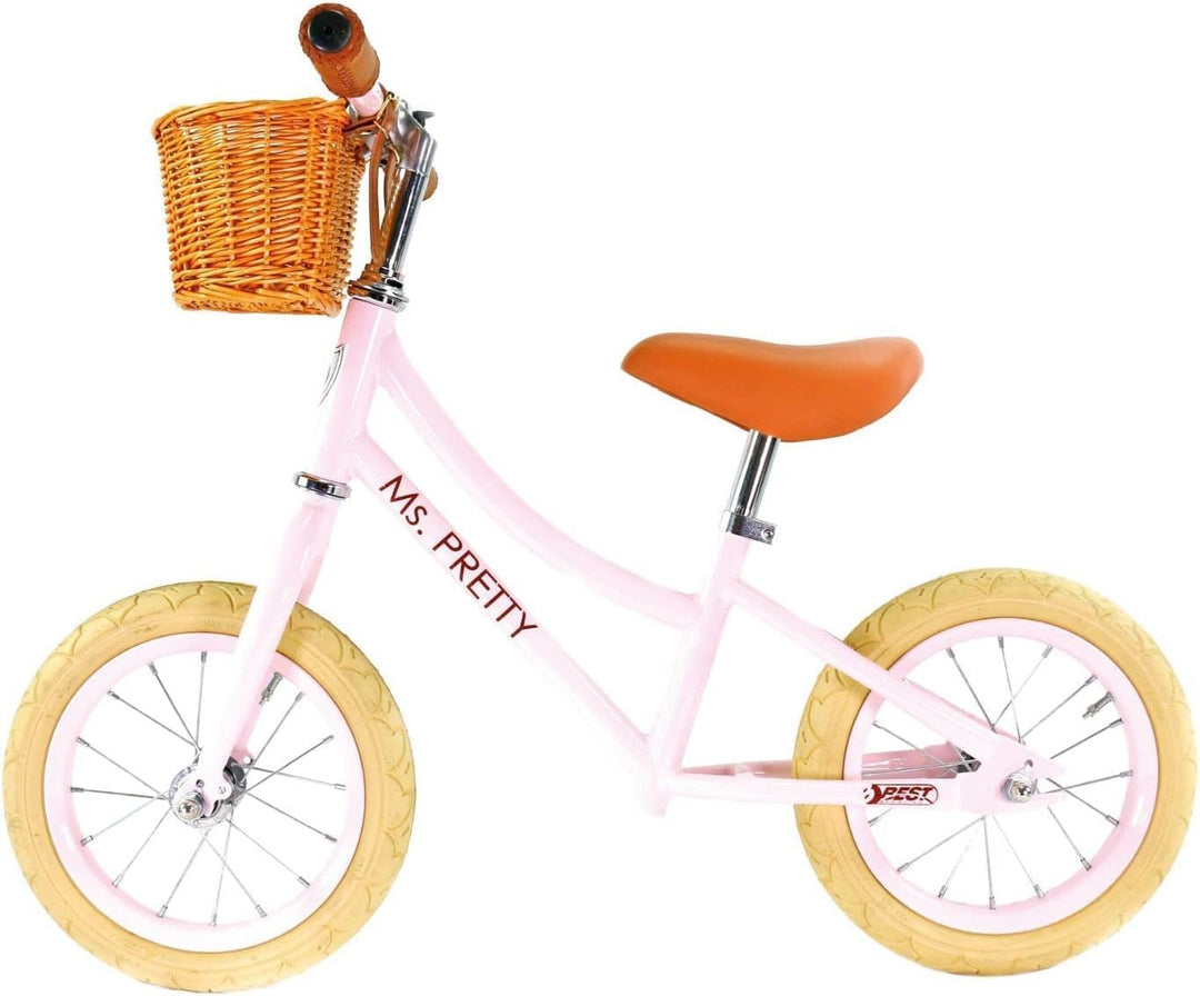 BEST SPORTING Laufrad Retro für Kinder ab 3 Jahren, mit Klingel und Korb, 12 Zoll Räder (rosé), 3111