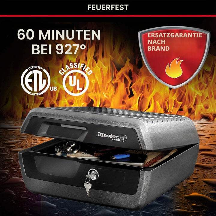 Master Lock Feuerfest Dokumentenbox und Feuerfest Dokumententasche LCFW30100 + FBWLZ0EURHRO, Feuerfe