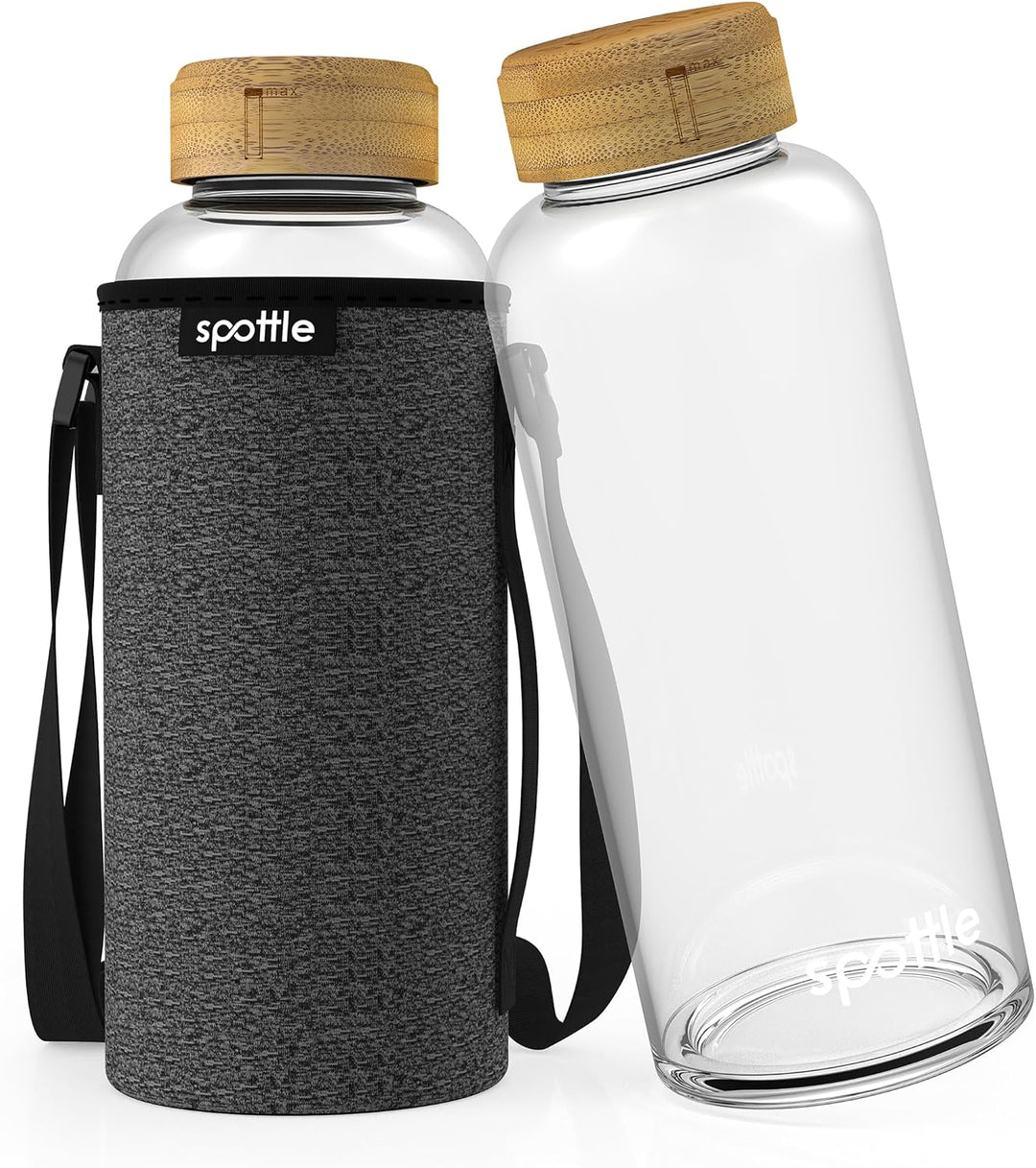 spottle Glasflasche 1,5 liter - Trinkflasche Glas 1 5 l mit Bambus-Deckel - Glass bottle - Wasserfla