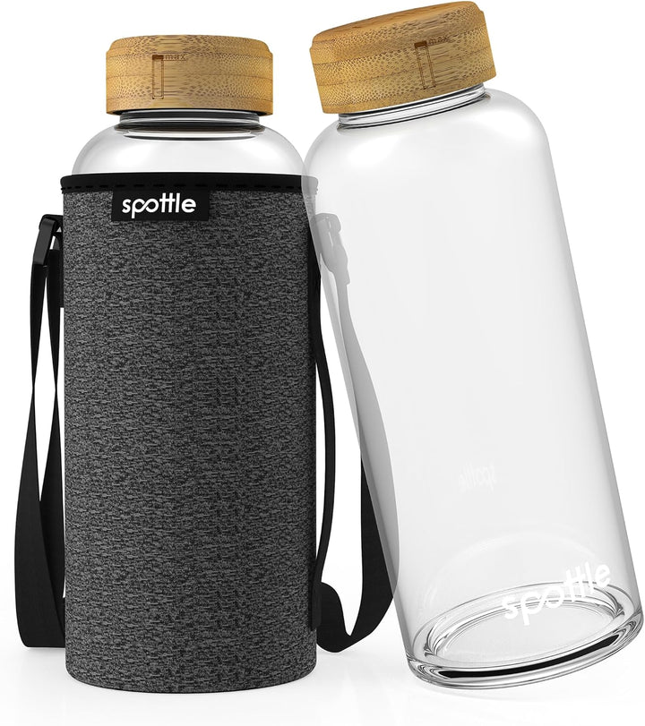 spottle Glasflasche 1,5 liter - Trinkflasche Glas 1 5 l mit Bambus-Deckel - Glass bottle - Wasserfla