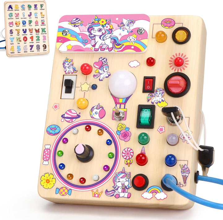 Konijiwa Einhorn Montessori Busy Board Spielzeug ab 1 Jahr Activity Board Spielzeug ab 2 Jahre Holzs