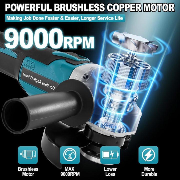 Yofuly Akku Winkelschleifer für Makita Akku 18V 21V, 2× 3.0Ah Akkus &amp; Ladegerät, Akku Flex Trennschl