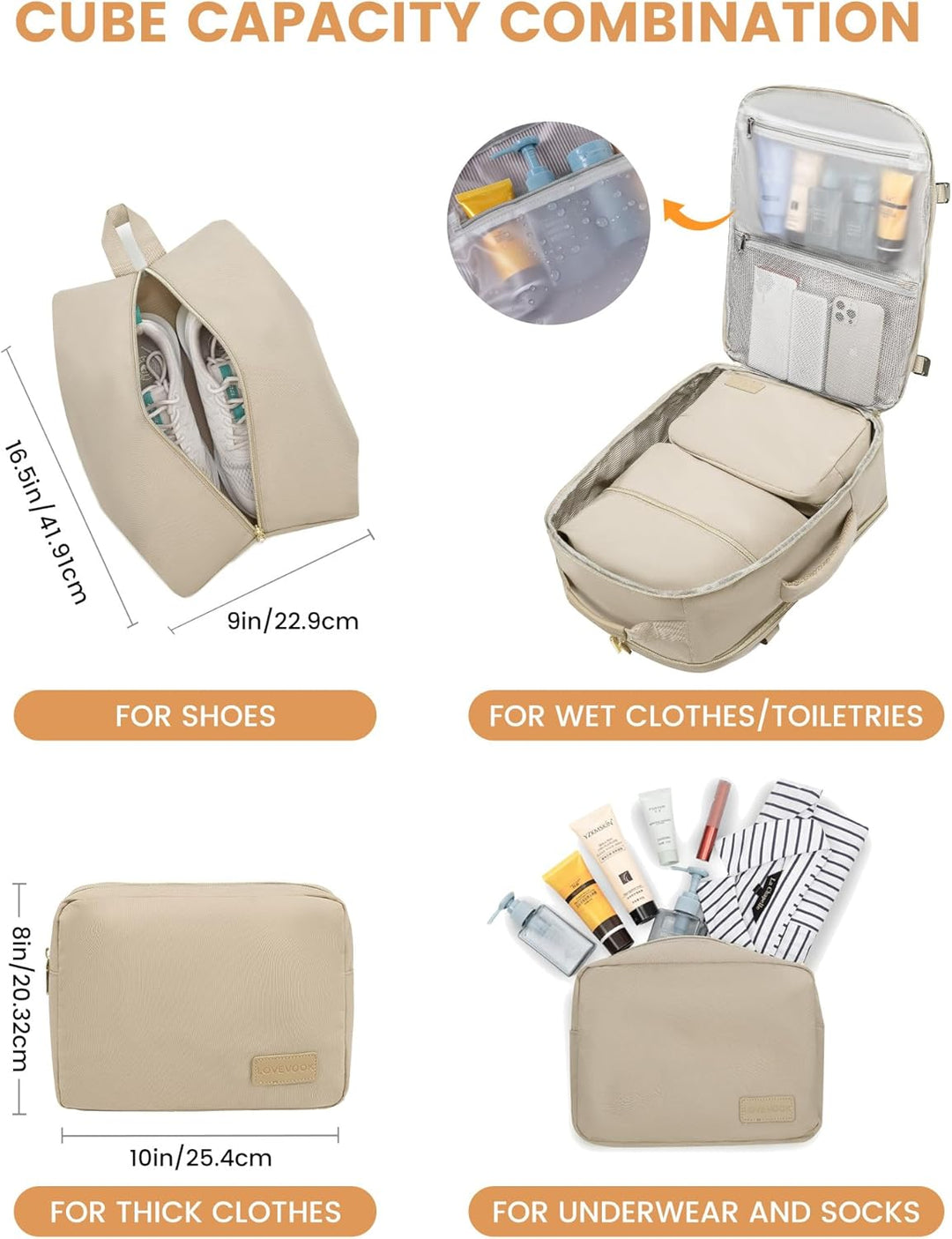 LOVEVOOK Handgepäck Rucksack Flugzeug, Reiserucksack Damen Gross 40L, Herren Wasserdicht Laptop 17 B