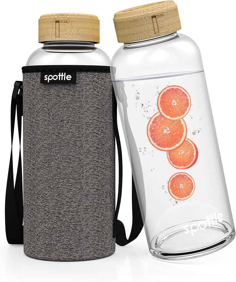 spottle Glasflasche 1,5 liter - Trinkflasche Glas 1 5 l mit Bambus-Deckel - Glass bottle - Wasserfla