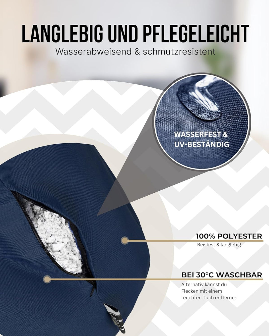 PATCH HOME Patchhome Sitzsack Tropfenform mit Reissverschluss Nachfüllbar - für In &amp; Outdoor - mit S