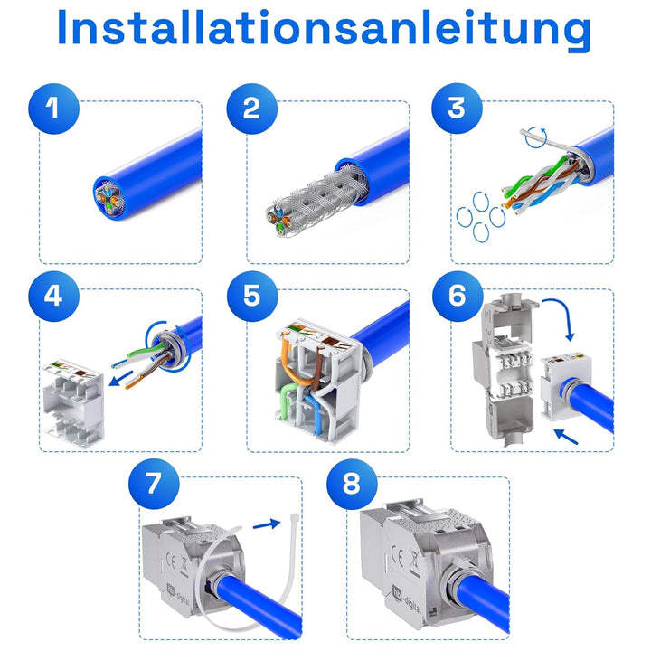 16x Cat.8.1 Keystone cat8 Jack RJ45 Buchse Modul 2000 MHz 40Gbit vollgeschirmt werkzeuglos STP RJ-45