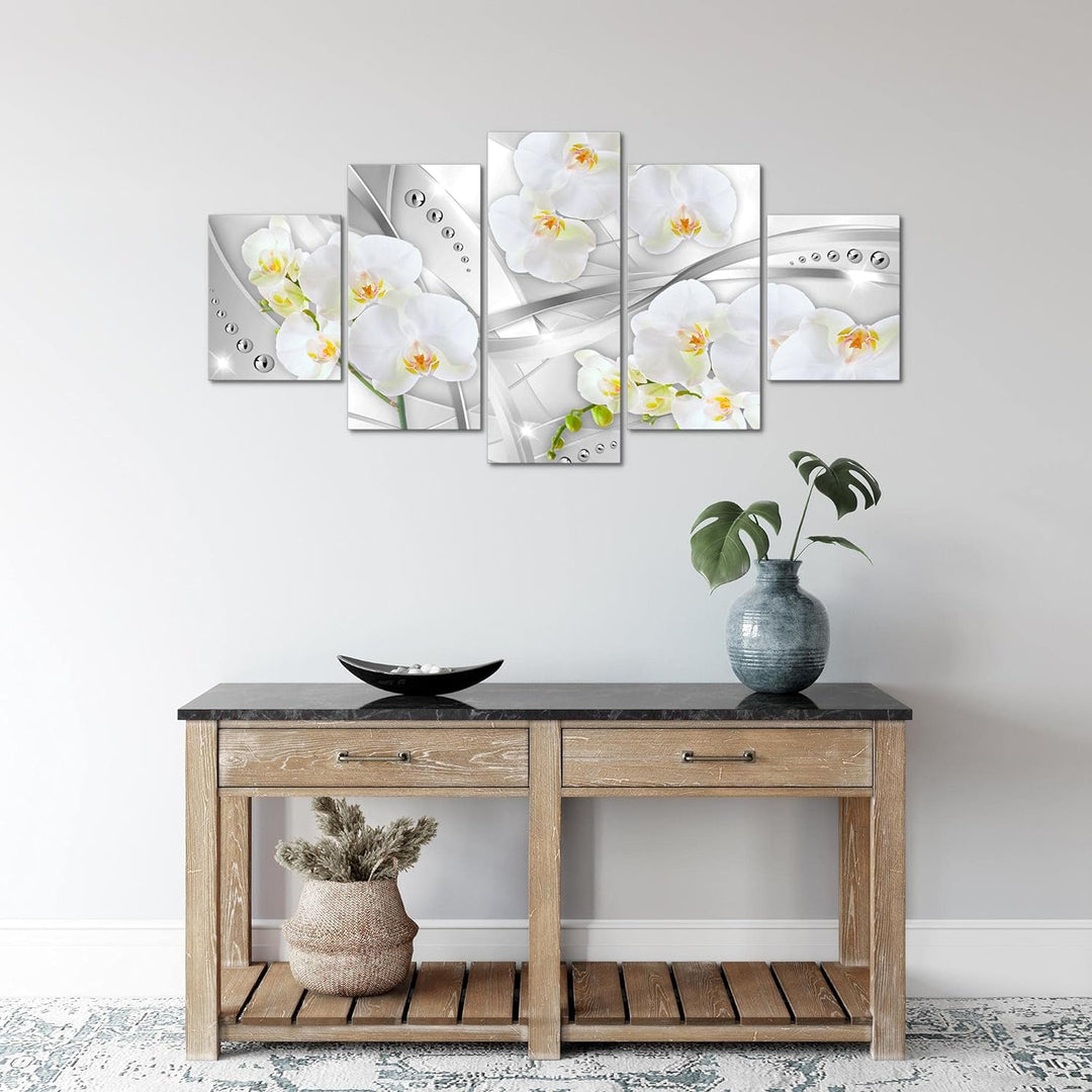 Runa Art Wandbilder Blumen Orchidee 5 Teilig Bild auf Vlies Leinwand Deko Wohnzimmer Diamant Grau Ge