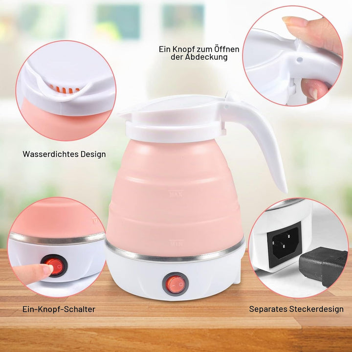 Funmo Faltbarer Wasserkessel, 600 ml Camping Faltbarer Wasserkessel, Elektrischer Silikon Wasserkoch