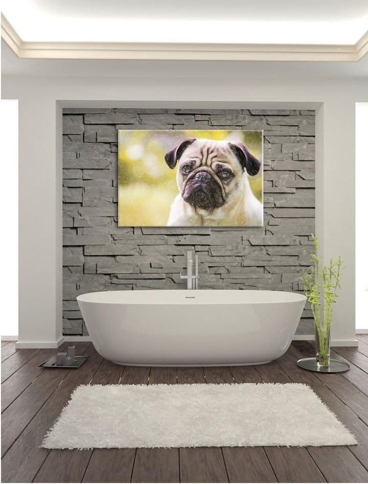 Pixxprint Mopsporträt Kunst Buntstift Effekt / 100x70cm Leinwandbild bespannt auf Holzrahmen/Wandbil