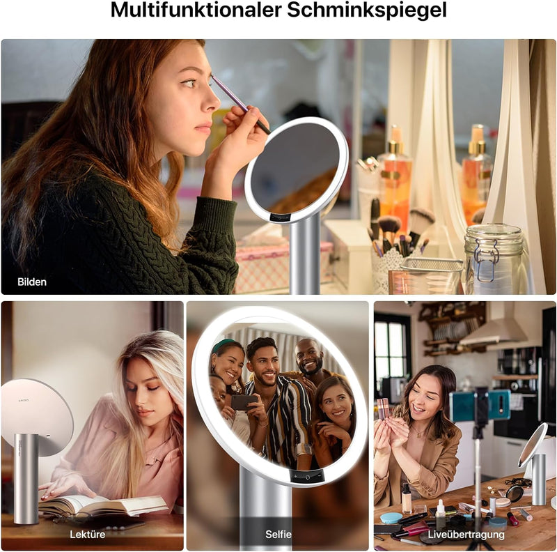 AMIRO 9" Schminkspiegel mit Beleuchtung, Smart Sensor & Touch-Steuerung, 3 Farben & 6 Helligkeiten,