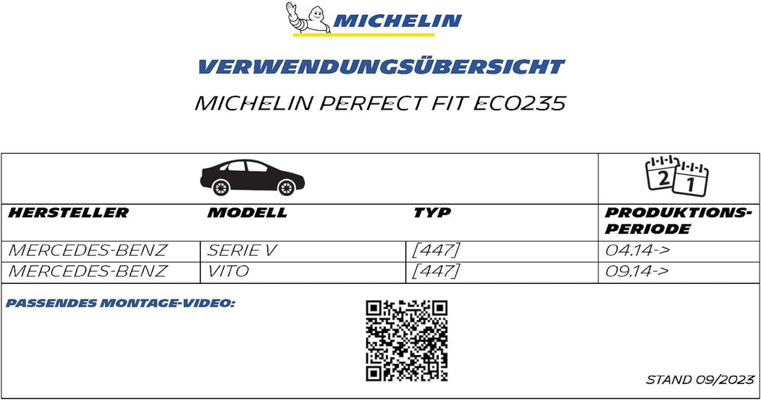 MICHELIN Scheibenwischer Set ECO235 | Mercedes Benz Serie V und Vito| 700/450mm | Nachhaltige Verpac